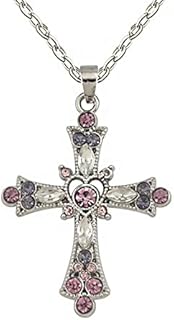 Pink Crystal Cross Pendant Necklace Gothic Punk Indie Cross Zircon Choker for Egirl Eboy Woman