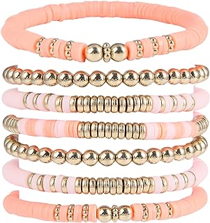YBMYCM Heishi Surfer Bracelets Set Colorful Beaded Stretch Bracelets Boho Clay Pearl Bracelets Y2K Kidcore Aesthetic Summer Beach Bohemian Layering Bracelets Jewelry for Women Girls