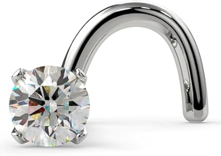 FreshTrends® 14K White Gold Diamond Nose Ring | USA Made | Gold Nose Stud - 18 Gauge Genuine Diamond Nose Stud for Women | White Gold Nose Ring & Real Diamond Nose Ring | Small Diamond Stud Nose Ring