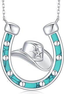 Western Necklace 925 Sterling Silver Cactus/Bull/Lightning Bolt/Horseshoe Turquoise Cowgirl Country Pendant Jewelry Gift for Women Girl