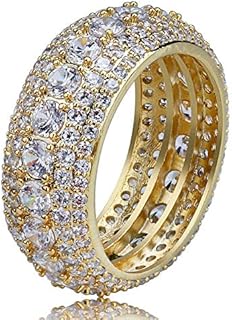 Iced Out Premium Diamond Cubic-Zirconia Royal Eternity Wedding Engagement Band Statement Ring for Men Women 5 Rows 18K Gold Plated Hip Hop Jewelry