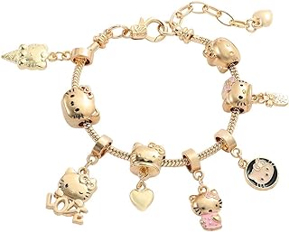 VTELI kawaii charm bracelet for women and teen Girls with kitty cat gold style, This chain bracelet is an ideal birthday gift for women and Girls