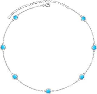 FLYOW S925 Sterling Silver Dainty Butterfly/Moonstone/Turquoise/Agate/Circle Choker Necklace Short Dainty Layered Pendant Necklace Jewelry for Women Girls