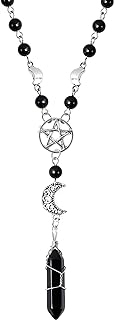 Sacina Gothic Crescent Moon Choker Necklace, Moon Sun Pendant, Goth Gift for Women, Christmas Gift for Women (Bead Moon Pentagram Crystal)