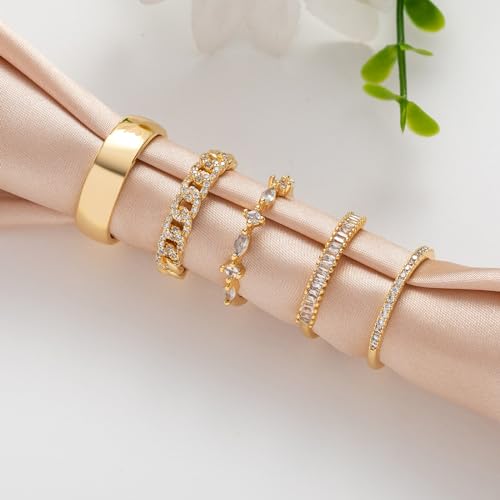 FUNEIA Stackable Gold Rings for Women Non Tarnish Trendy Dainty 14K Gold Plated Stacking Cubic Zirconia Thumb Ring Set Pack Statement Chunky Band Rings Promise Engagement Rings Size 7 8 9 10 11