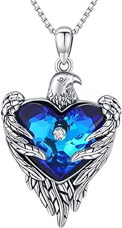 Sterling Silver Eagle Pendant Necklace with Blue Crystal and Box Chain, Lobster Clasp - Meaningful Graduation Jewelry Gift for Women and Girls by JUSTKIDSTOY