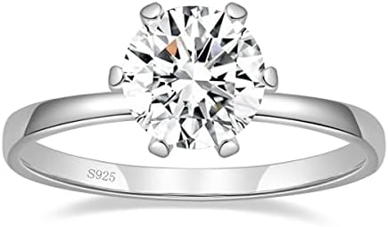 Mameloly Sterling Silver Solitaire Engagement Ring and White Diamond Wedding Band for Women, Round Cut Design, Sizes 4-10