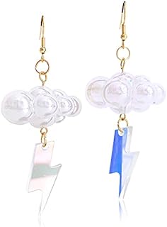 Unique Cute Handmade Sparkly Large 3D Resin White Cloud Dangle Drop Earrings Personalized Creative Acrylic Lightning Hook Earrings for Women Girls Statement Weather Jewelry Gifts