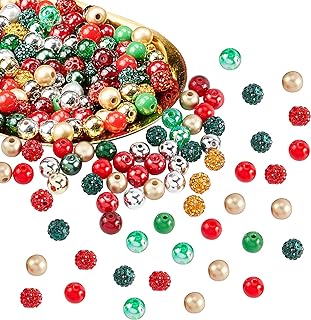 NBEADS About 180 Pcs 8mm Mixed Christmas Beads, Assorted Material Glass Loose Beads Spacer Beads for DIY Bracelet Necklace Earring Jewelry Making, Hole:1-2mm