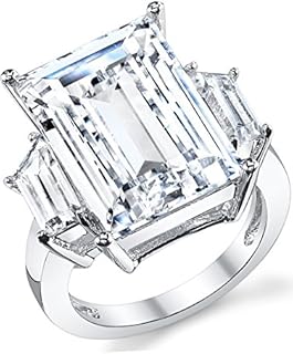 Metal Masters 9 Carats Sterling Silver 925 Kim Kardashian Engagement Wedding Ring Emerald-Cut Cubic Zirconia