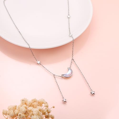 Ladytree 925 Sterling Silver Jewelry Crescent Moon and Star Pendant Necklace