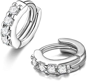 5mm Sterling Silver Huggie Hoop Earrings with Cubic Zirconia for Women - Cute Mini Forward Helix Cartilage Design