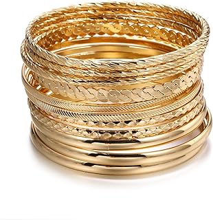 12-16Pcs Boho Indian Multi Bangle Bracelet Set for Women Chunky Stackable Textured Bracelets for Women Layered Cable Smooth Bracelets
