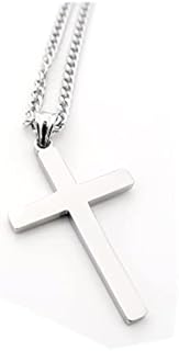 14K Mens Women Sterling Silver Traditional Cross Pendant 3mm Italian Cuban Chain Necklace for men women boys girls teens Fashion Jewelry,Wear Alone or with Pendant
