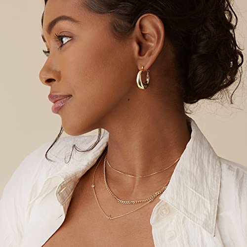 14K Gold Plated Sterling Silver Post Chunky Hoops | Thick Lightweight Gold Hoop Earrings for Women