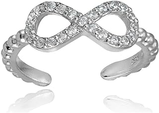 Hoops & Loops 925 Sterling Silver Cubic Zirconia Infinity Figure 8 Rope Open Toe Ring for Women Teen Girls Men