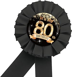 It's My 80th Birthday Tinplate Badge Pin, Happy 80th Birthday Button Pin for Women Men, Black Rosette 80 & Fabulous Award Ribbon Pin, It's My Birthday Party Decoration