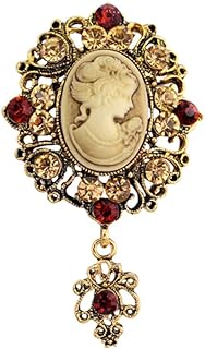 Retro Lady Portrait Brooch Pin for Women Girls CZ Crystal Dangle Charm Vintage Lady Cameo Corsage Badge Pins Lapel Pin Bouquet Brooches Accessories Jewelry