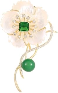Genuine 14K Gold, Emerald & Jade Flower-Shaped Brooch with Pearl - Elegant Designer Pin Brooch for Stylish Women