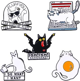 Black Cat Brooch Set in Alloy Metal - Fun and Whimsical Cartoon Cat Pins Perfect for Jackets, Bags or DIY, with Easy-to-Use Pin Clasp - Pack of 5