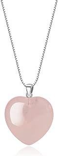 COAI Women's Pink Rose Quartz Gem Heart Pendant on Sterling Silver Box Chain Necklace