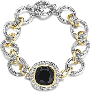 Two-Tone Cable Chain Bangle Bracelet with Lobster Claw Clasp for Women - Classy Gold & Silver Circle Design