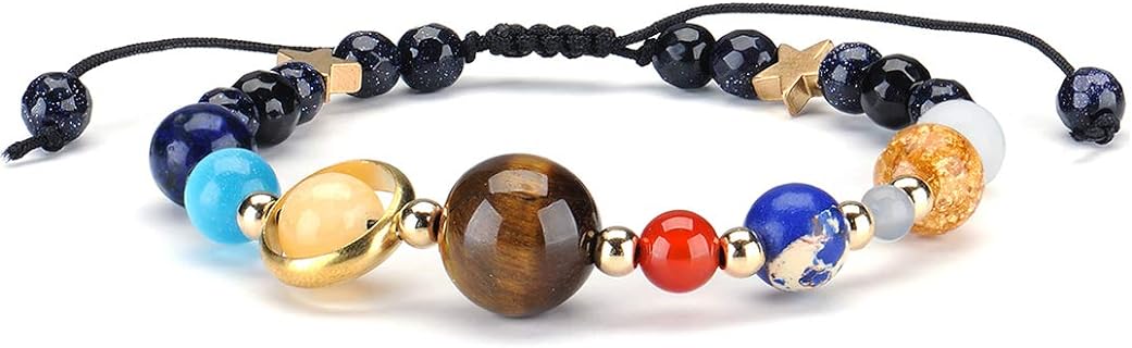 Versatile Unisex Galaxy Solar System Stone Bead Bracelet with Durable Braided Chain Design