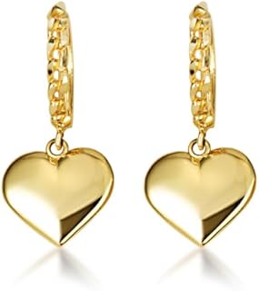 Claddagh Gold 10K or 14K Yellow Gold Heart Shape Love Cuban Link Huggie Hoop Earrings