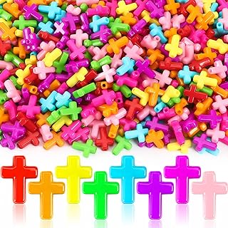 UPINS Cross Beads, 1200Pcs Plastic Cross Beads for Bracelets Jewelry Making Acrylic Beads for Easter Eid Mubarak Ramadan Decoration Craft Holiday Beaded Bracelets Necklaces Jewelry Making