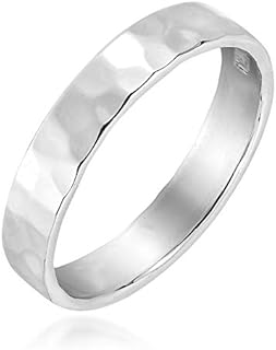 Handcrafted Sterling Silver Hammer Textured Wedding Ring for Men and Women, 4mm Wide Comfort Fit Design