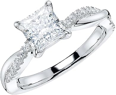 THELANDA Sterling Silver 4-Prong Petite Twisted Vine 1CT Princess Cut Genuine Moissanite Engagement Ring Promise Ring