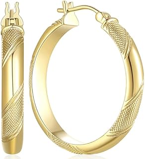 Large 14k Yellow Gold Hoop Earrings with Latch Back for Women, Modern Elegance Design