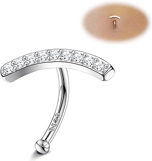 MILACOLATO 14G Belly Button Ring Hypoallergenic 925 Sterling Silver Bar Navel Ring 18K Gold Plated Cubic Zirconia Reverse Curved Barbell Belly Piercing Jewelry 8/10/12mm