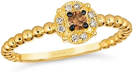 1/6 Carat White and Chocolate Diamond Beaded Milgrain Band Ring for Women in 14k Yellow Gold (Fancy Brown / I1-I2, cttw) Anniversary Promise Wedding Band Ring Size 4 to 10 by LeVian