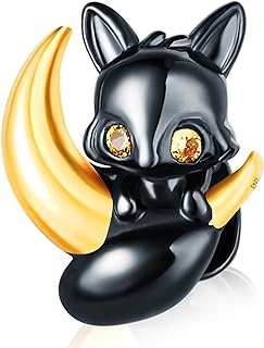 NUJIFFY 925 Sterling Silver Charms Beads for Bracelets & Necklaces, Moon Charm Black Fox Shaped Cute Birthday Gifts Pendant Jewelry for Women Men Teens