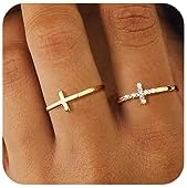 Foxgirl Cross Gold Rings for Women Girls, Dainty Trendy Stackable Ring Set 14k Gold Plated Thin Cz Cross Finger Rings for Women Non Tarnish Simple Statement Rings Wedding Bands Gold Jewelry Size 5-10