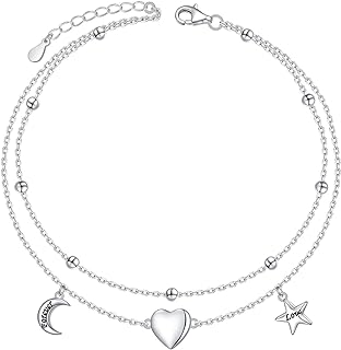 Anklet for Women Sterling Silver Dainty Bead Heart Infinity Star Letter Initial Boho Adjuatable Foot Ankle Bracelet for Women