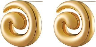 Gold Spiral Stud Earrings with Latch Back for Women, Threader Design - Hclian Statement Geometric Drop Earrings, Perfect Fashion Jewelry Gift