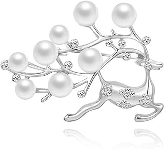 Cubic Zirconia Embellished Christmas Reindeer Pin Brooch with Pearl Base for Holiday Parties - Able to Accessorize Clothing and Lapel