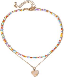 CLASSYZINT Women's Layered Beaded Necklace with Lobster Clasp & Cable Chain - Colorful Boho Gold Alloy Necklace with Pearl & Seed Beads Design - Beach Jewelry Gift