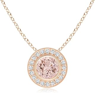 14K Rose Gold Morganite Pendant Necklace with Cable Chain and Spring Ring Clasp for Women and Girls - Elegant Round Design