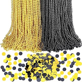 210 Pcs 2024 New Year Decorations Metallic Gold and Black Bead Necklaces and New Year Confetti Decoration for New Year Mardi Gras Birthday Party