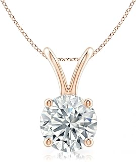 Rose Gold Diamond Pendant Necklace with 18" Cable Chain for Women and Girls, Round Solitaire Design, Featuring Lobster-Claw Clasp and Ethical Lab-Grown Diamonds (%0.25-1.00 Carat)