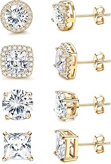 Boucles d'oreilles diamant KRFY 18K or blanc pour hommes et femmes, hypoallergéniques et confortables, tailles 8-10mm, parfaites pour les peaux sensibles et les occasions spéciales