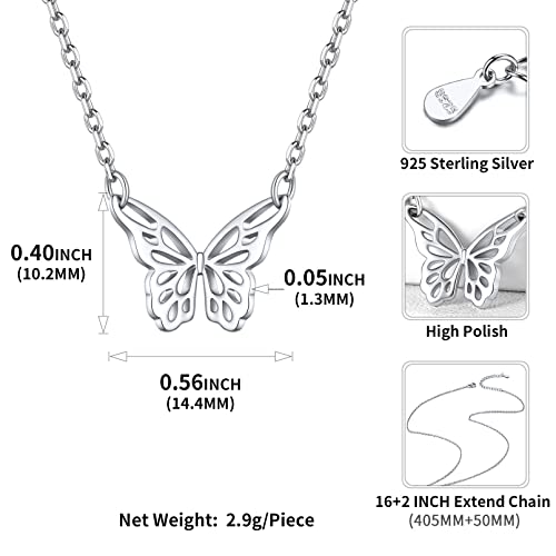 925 Sterling Silver Butterfly Necklace for Girls, Dainty Cute Butterfly Pendant Necklace for Women Minimalist Everyday Jewelry