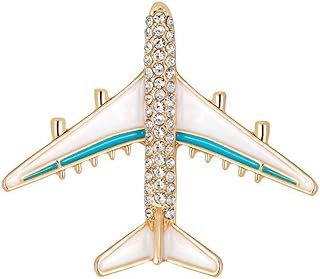 FuncDEme Crystal Rhinestone Airplane Enamel Lapel Pin White Blue Plane Brooch Pin Badge Cute Aircraft Brooch Pin Dress Suit Scarft Accessories Aviator Lover Gift…