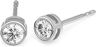 1/3 Carat - 1 Carat | 14K White Gold | Natural Diamond Bezel Solitaire Stud Earrings | Round Shape Diamond Push Back Prong Setting Tanache Earrings