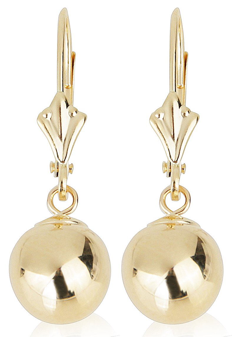 Lever Back 14k Yellow Gold Drop Earrings with Minimalist Round Gold Ball Design for Women - Available in 5-8 mm Sizes