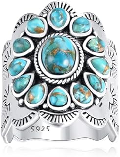 Turquoise Ring for Women 925 Sterling Silver Vintage Boho Statement Rings with Pear Shaped and Oval Turquoise Stones Valentine Day Ring Size 6-10
