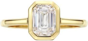 Sterling Silver 2ct Emerald Cut Cubic Zirconia Engagement Rings for Women 18K Gold Plated Solitaire Bezel Setting Wedding Ring Promise Ring Wedding Band